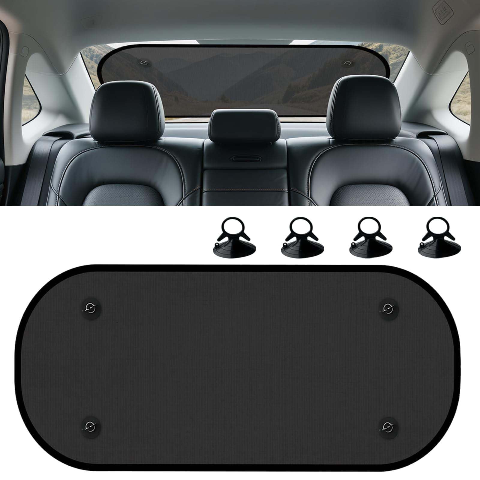 LKILFUWX Car Rear Window Sun Shade for Ford F150 Kuga Mondeo Mustang Mach-E Puma, Foldable Auto Rear Windshield Sun Visor with 4 Suction Cups, 100cm x 50cm