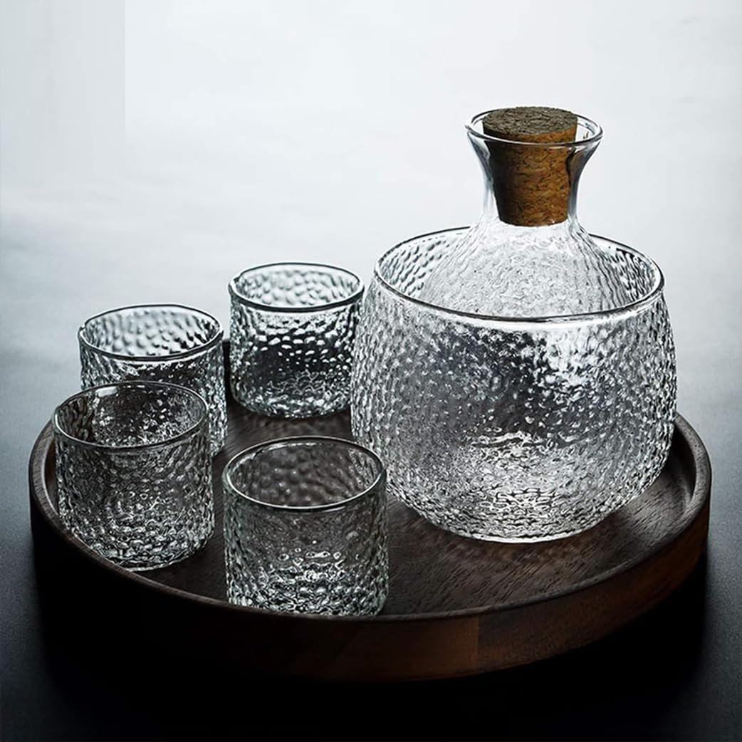 Crystal Glass Giapponese Set con Vassoio, Vino in Vetro Tazza di Sake Sake, Decanter Whisky Trasparente Set per Feste Domestiche E Grandi Regali, 4 Tazze di Sacca B
