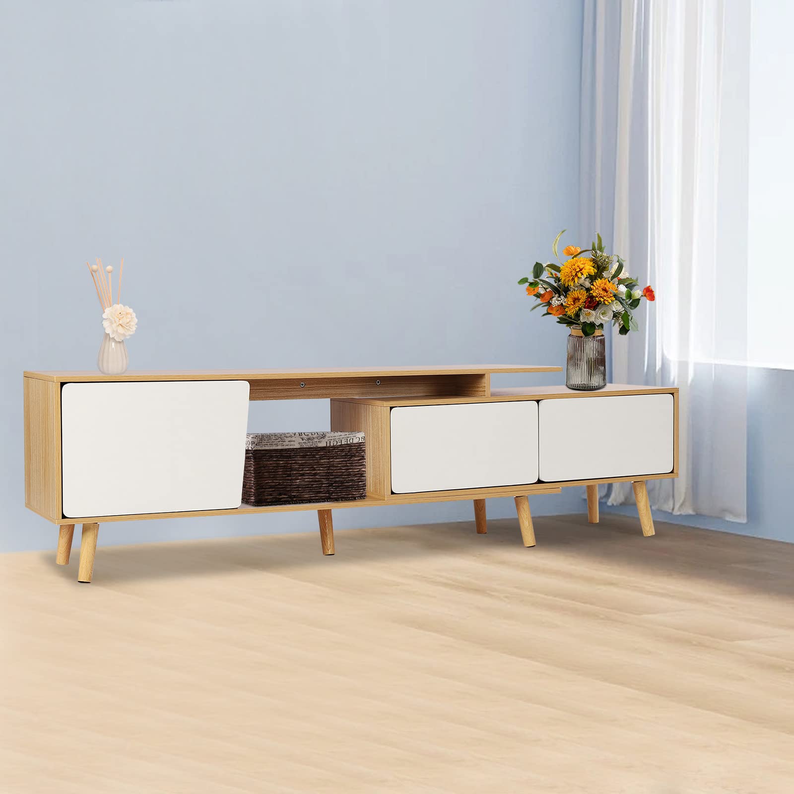 Amazon.com: Modern TV Stand 47 Inch TV Cabinet,Natural MDF