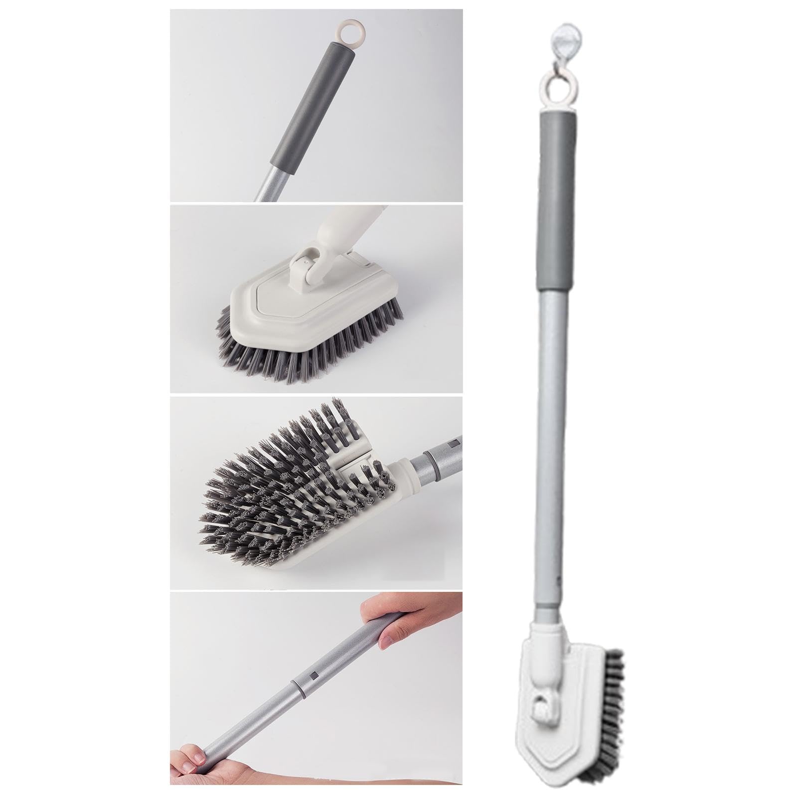 Cepillo para suelos de baño, cepillo para el hogar de mango largo | Cepillo de suelo ajustable con mango largo | Cepillo de limpieza telescópico antiarañazos para suelos resistente para p