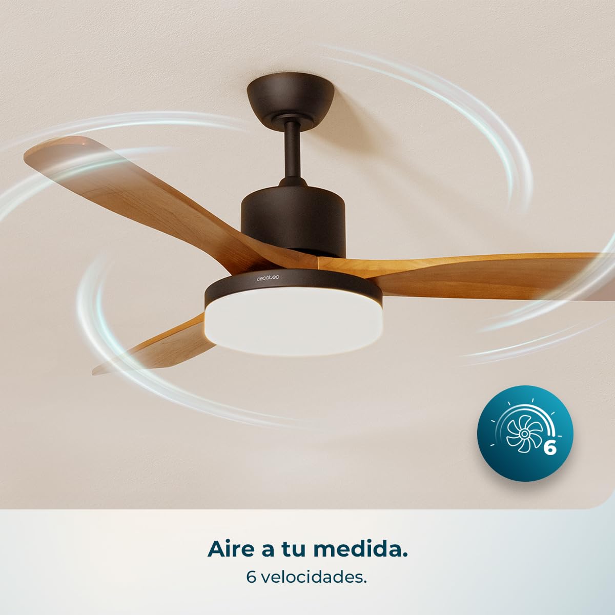 Cecotec Ventilador de Techo con Luz EnergySilence Aero 520 Willow. 30W, Motor DC, Diámetro 52” (132cm), 3 Aspas, 3 Tonos LED, Mando a Distancia, Temporizador y 6 Velocidades, Modo Winter-Summer | Fernbedienung, 6 Geschwindigkeitsstufen, Sommer-/Winterfunk