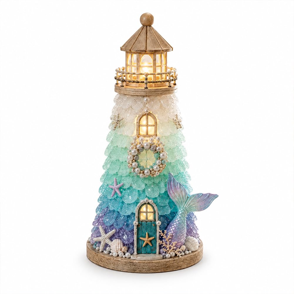DIY Lighted Sea Glass Art Kit, Sea Glass Lighthouse Craft Kit for Adults