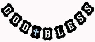 God Bless Black Blue Cross Banner Christening for Boy or Girl First Communion Baptism Banner Baby Shower Decorations