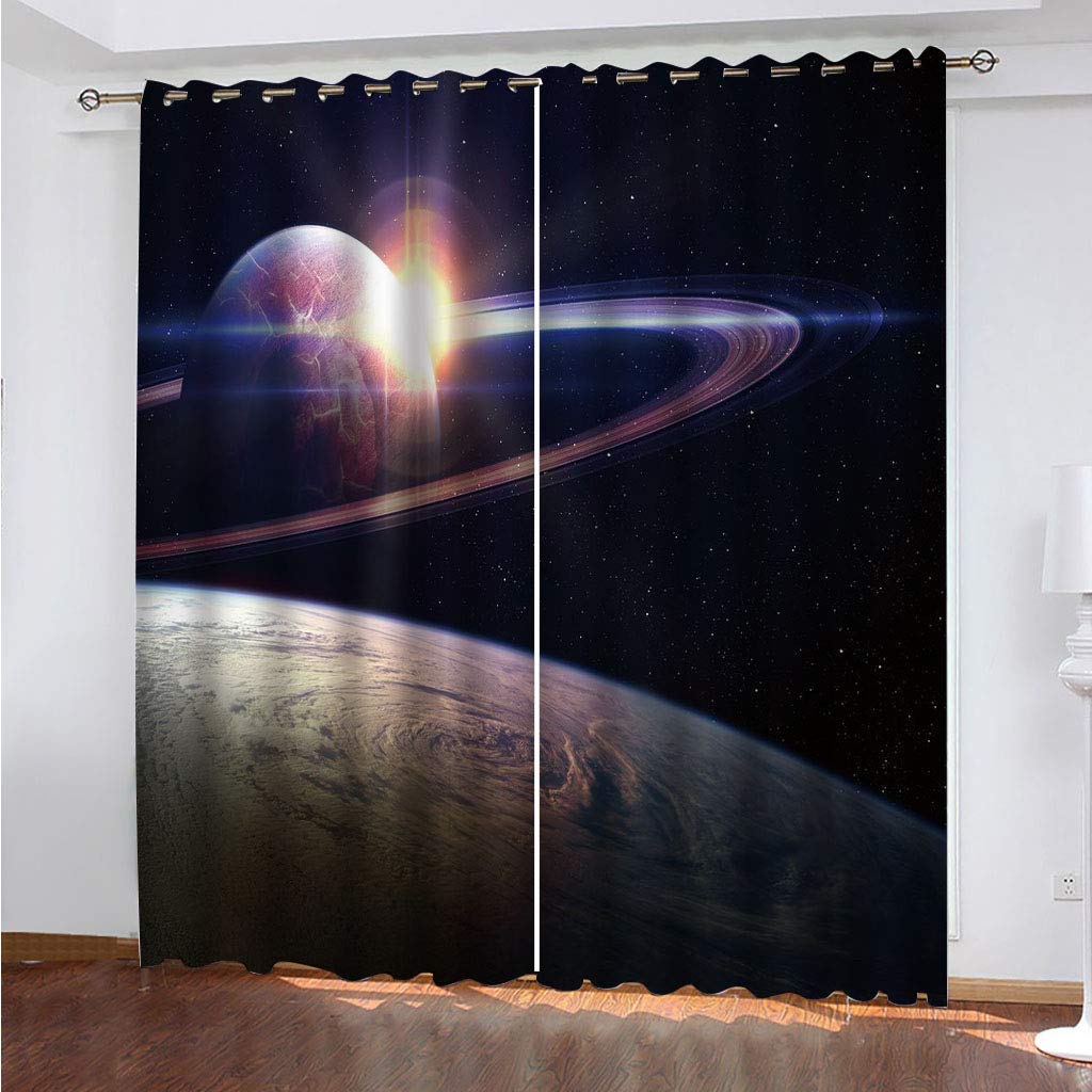 MAYNUO Cortinas Dormitorio Opacas 2 Piezas 200x160 Cm Cortinas Térmicas Aislantes Frío 3D Planeta Espacial Niños Ventana Aislamiento Térmico Cortina para Dormitorio, Salón, con Ojales