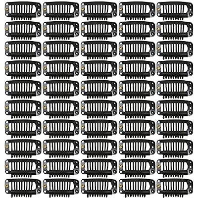50 Pcs Hair Extension Clips 32mm 9-teeth Wig Clips for Hair Extensions & Hairpieces (Black)