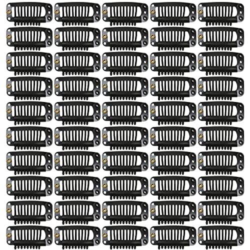 50 Pcs Hair Extension Clips 32mm 9-teeth Wig Clips for Hair Extensions & Hairpieces (Black)