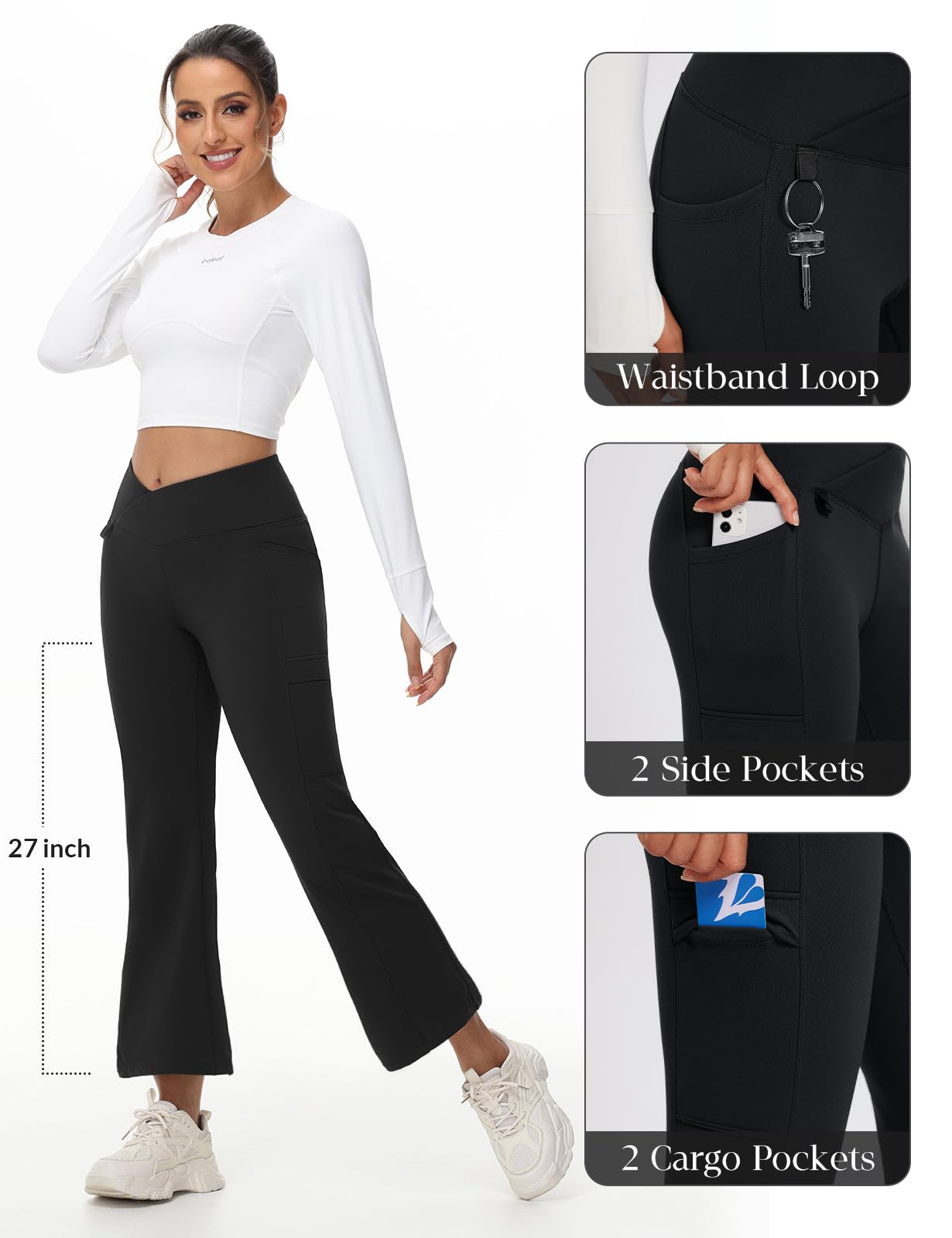 baleaf Pantalon de Yoga Thermique pour Femme Coupe Bootcut avec Poches Doublure en Polaire Taille Haute Pantalon Relaxation Gym Travail