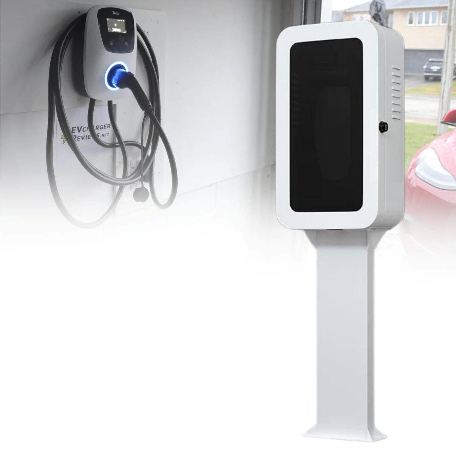 MhWrughts Outdoor Charging Station Enclosure for Tesla Wall Charger, EV Charger Lock Box with Combination Lock and Cable Storage for Garage Driveway Carport Use White-FingerprintA