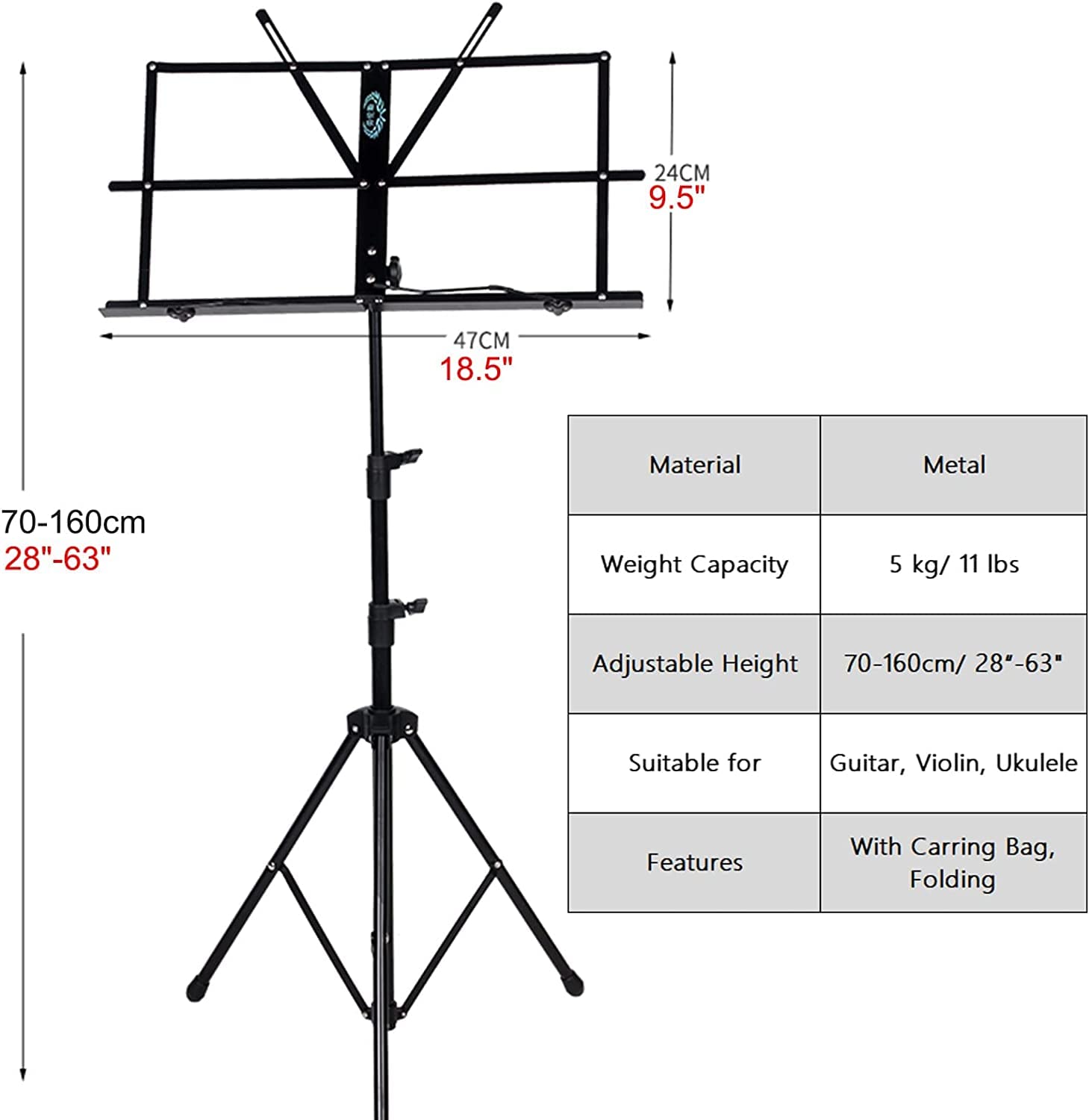 Atriles De Música Portátiles De Altura Ajustable, Atriles De Metal Plegables para Partituras con Bolso para Conciertos, Estanterías Escolares,