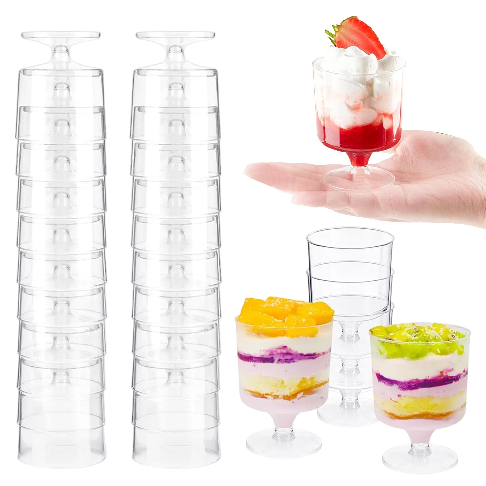 Wrbugukeji 25 Pcs Plastic Desert Cups, 150 ml Plastic Round Dessert Cups, Clear Parfait Appetizer Cup for Pudding Mousse Trifles Appetizers Jelly Tiramisu Parties