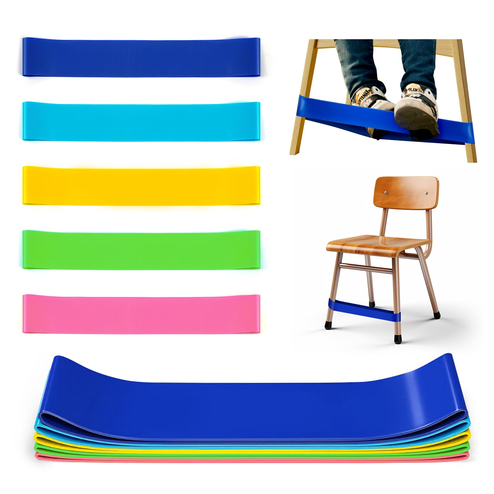 WNSIRVY 5 Pack Chair Bands for Kids with Fidgety Feet, ADHD Tools for Kids, Improve Focus & Reduce Restlessness, Chair Bands for Sensory ADHD ADD Autism - Classroom & Home Must Haves (Multicolor)
