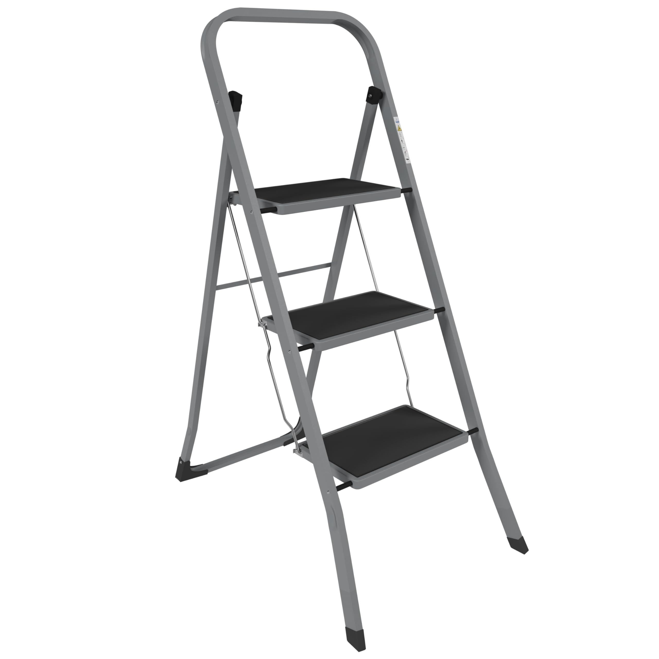 Home Vida 3 Step Ladder | Heavy Duty Steel | with Slip-Resistant and Wide Steps | Grey | Folding Mechanism | 150kg Max Load | For Home/Kitchen/DIY/Garden Use
