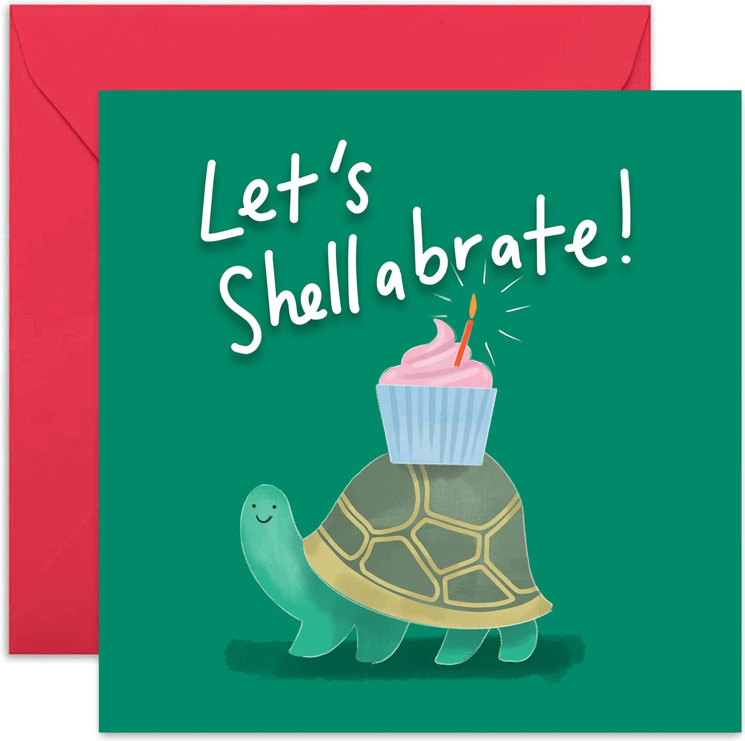 Old English Co. Let's Shellabrate Tortoise Birthday Card - Funny Animal Pun Celebration Greeting Card Him or Her | Passed Exam, Test, New Job, New