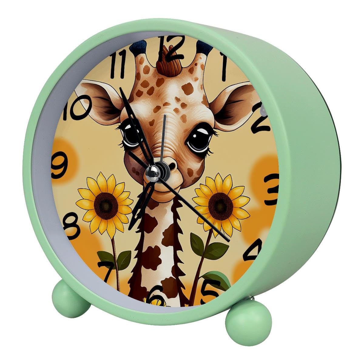 Luoweisi Analog Alarm Clock Giraffe Sunflower, Silent Non-Ticking with Night Light, Battery Operated, Round Desk Alarm Clock for Office, Bedroom, Elderly, Adults, Children, Student Gifts