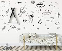 Vista 4 de Calcomanías de pared temáticas del espacio exterior para habitación de niños, calcomanías de vinilo de cohete, estrellas, planetas, arte de galaxia