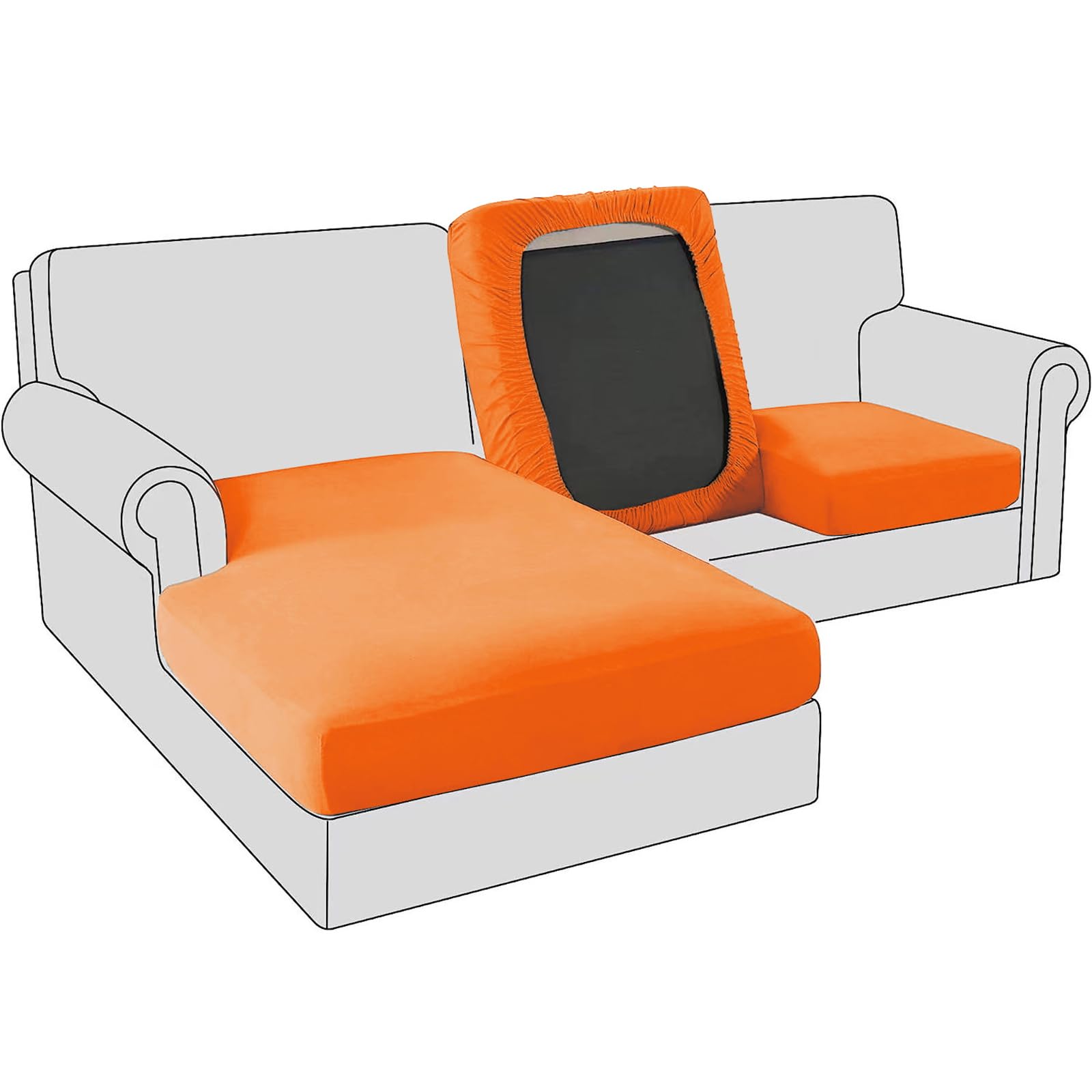 BXFUL Sofa Seat Cushion Covers, Stretch Velvet Sofa Cushion Slipcovers, Couch Cushion Covers Replacement for Individual Cushion with Elastic Fabric (Pillowcase,Orange)