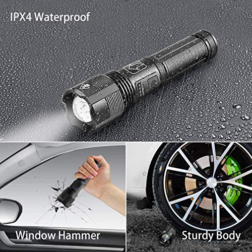 XHP70 LED Rechargeable Flashlight,Tactical Flashlight with USB,Super Bright 10000 Lumen,IPX4 Water Resistant,5 Lighting Modes Zoomable Torch Light for Camping Hiking Cycling,Included 18650 Battery