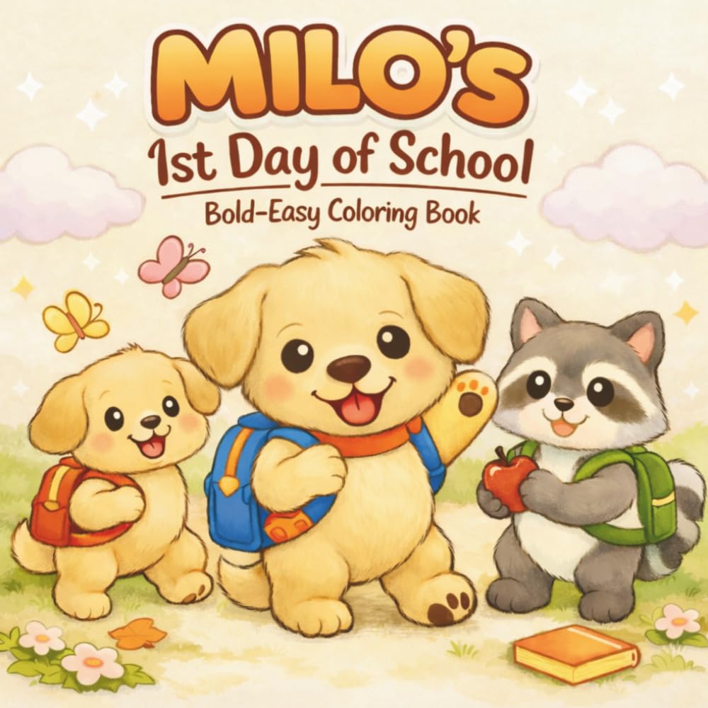 Little Milo’s Big Adventures MILO'S FIRST DAY OF SCHOOL: A Bold and Easy Kawaii Coloring Book for Kids and Toddlers