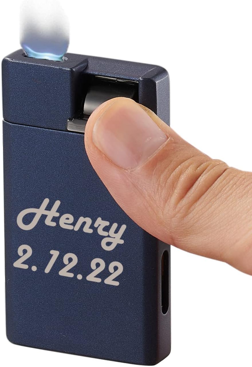 Personalized Visol Flatso Torch Lighter Flat Flame Refillable Gas Butane, Fuel Window and Windproof Adjustable Flame Lighter (Shipped Without Butane