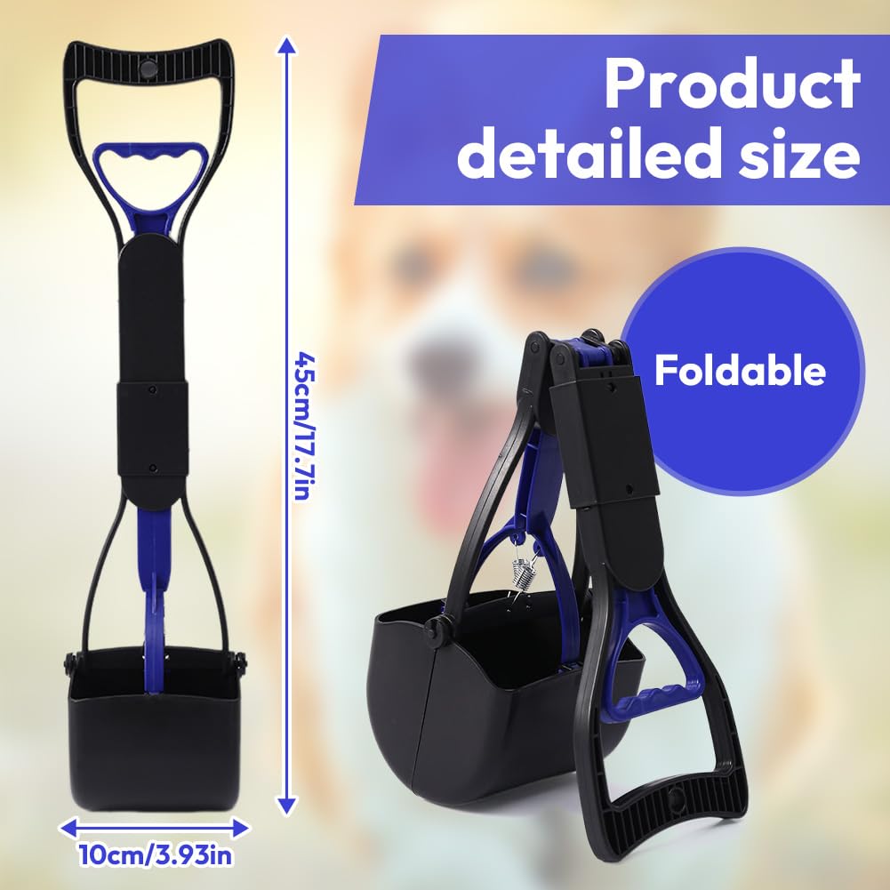 Pelle à déjections canines - 46 cm - Poignée longue - Portable - Pliable - Pour grands et petits chiens - Bleu