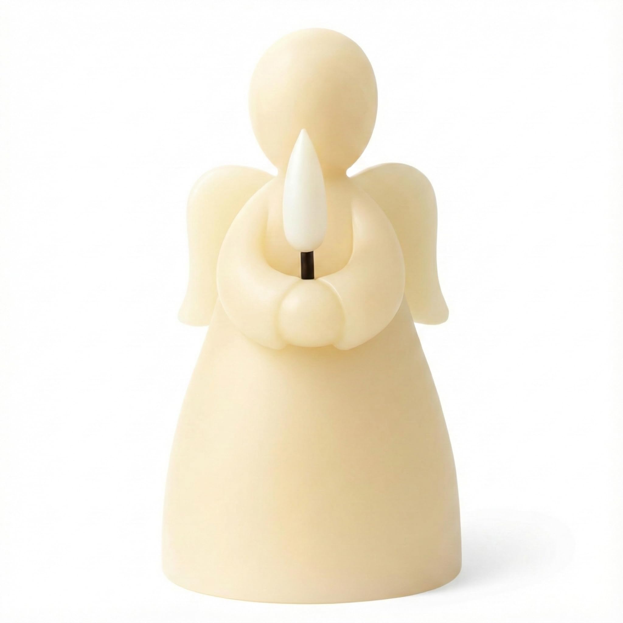 MIJOMA LED-Echtwachskerze mit realistischer Flamme, Timer und batteriebetrieb - Indoor LED-Kerze mit warmweißem Licht - Natürliche Optik (Elfenbein - Engel, Ø7cm x 12cm)