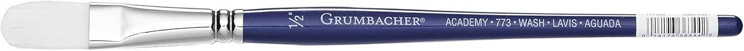Grumbacher Academy Watercolor Oval Wash Brush, White Nylon Bristles, 1" Size (773.100)