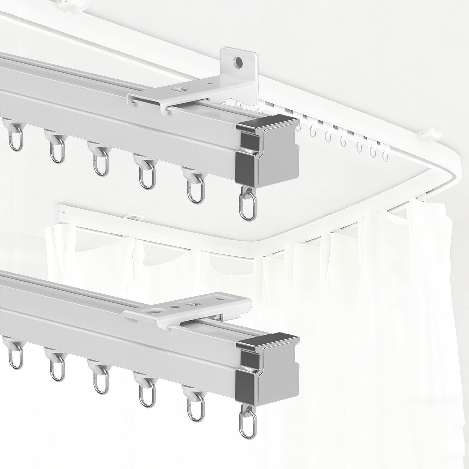 Flexible Aluminiumschiene für Raumteiler und Deckenduschen – Wand-/Deckenhalterung, 220 cm (2 x 110 cm), weiß, perfekt für Zuhause und Büro