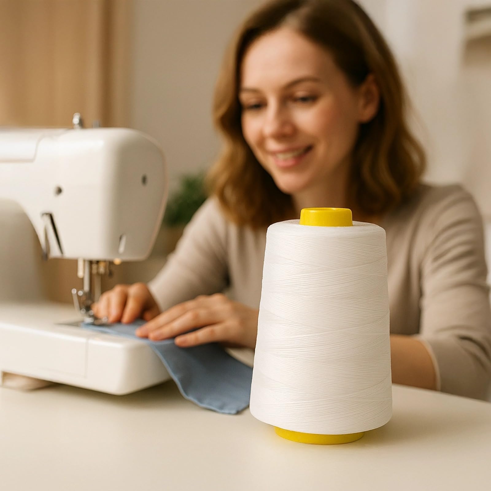 Hilo de coser de poliéster de 6 hebras de 656 yardas, hilo de coser de poliéster resistente para mano y máquina de coser, apto para tela, cuero y más, ideal para grandes proyectos de costura y