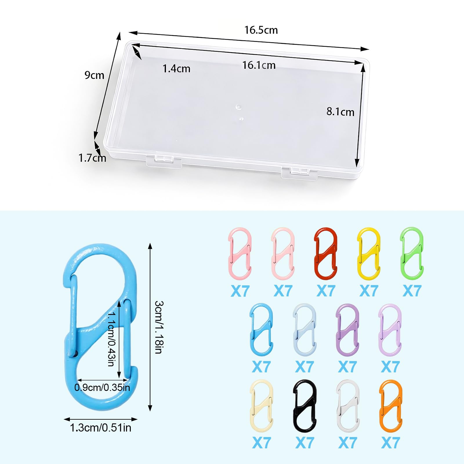 Junhonze 91 PièCes Mini Mousqueton - Petit Mousqueton en S - Mousqueton Porte Clé, AdaptéEs Au Camping en Plein Air, à La RandonnéE, à Un Usage Quotidien, avec BoîTe De Rangement (13 Couleurs) - 4