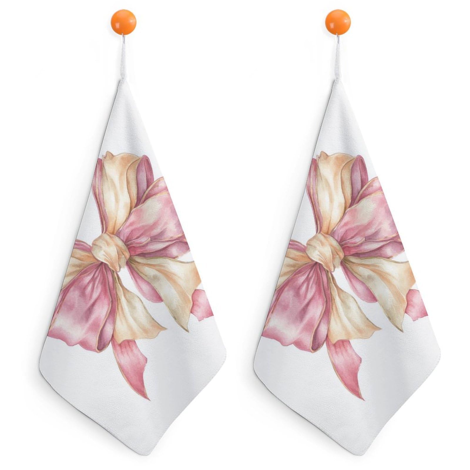 Jubonexis Luxury Coquette Watercolor Bow Small Hand Towel with Hanging Loop 2 PCS Absorbent Soft Wash Cloth for Kitchen Bathroom