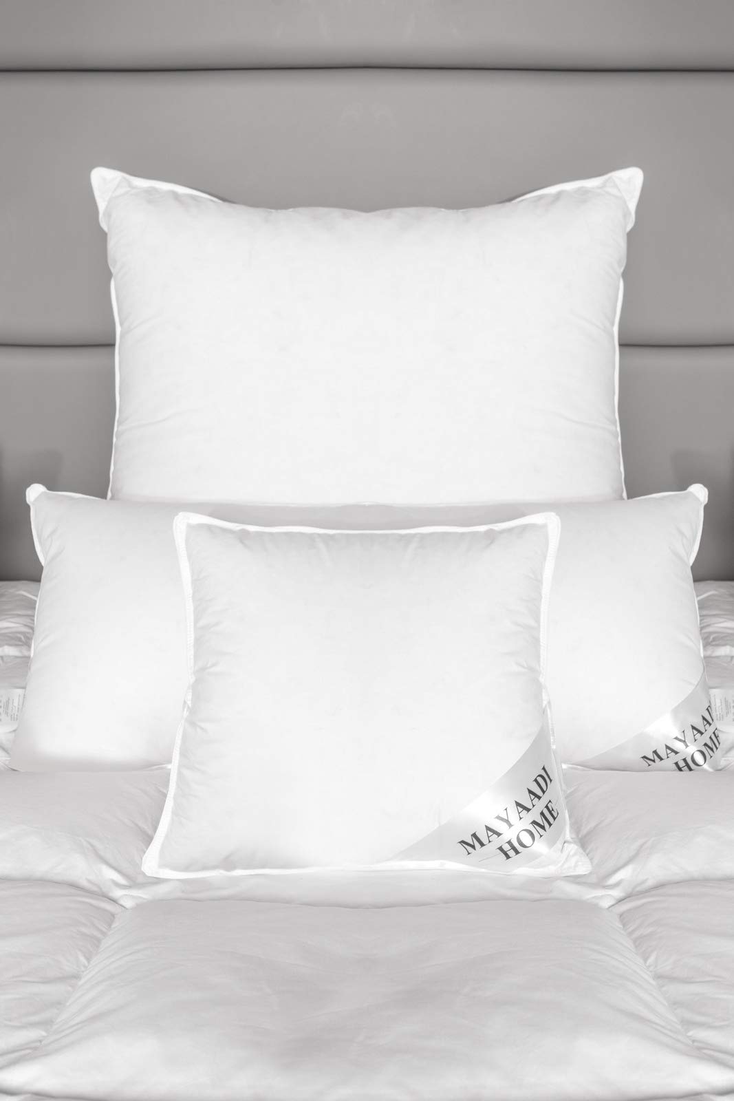 Mayaadi-Home 2er Set Kopfkissen 80x80 cm | 2000g Füllung, 70% Daunen 30% Federn | 100% Natur Bezug aus Baumwolle | Optimales Kissen zum Schlafen | HS6 Daunenkissen