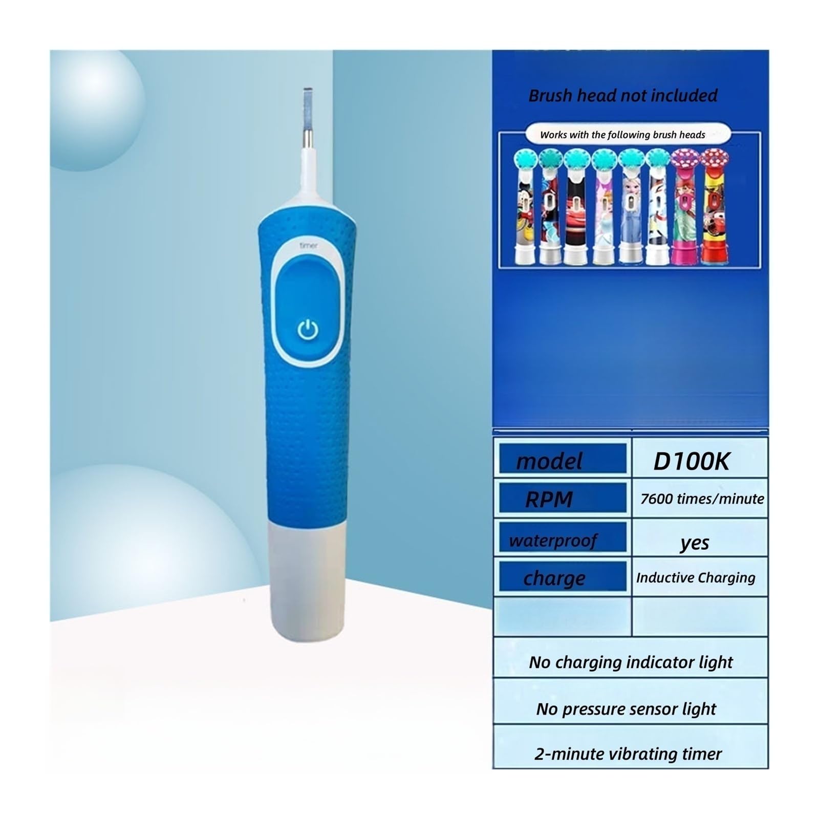 Mango de repuesto for cepillo de dientes eléctrico infantil, compatible con Oral-B D100K(D100k kids blue)