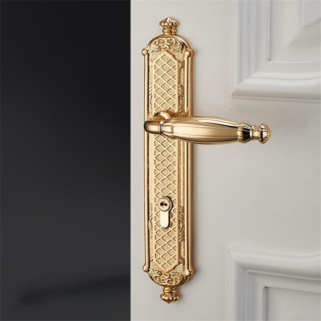 Cerradura de puerta de madera maciza, cerradura de manija de puerta con interruptor Universal clásico for interiores, revestimiento silencioso de cobre