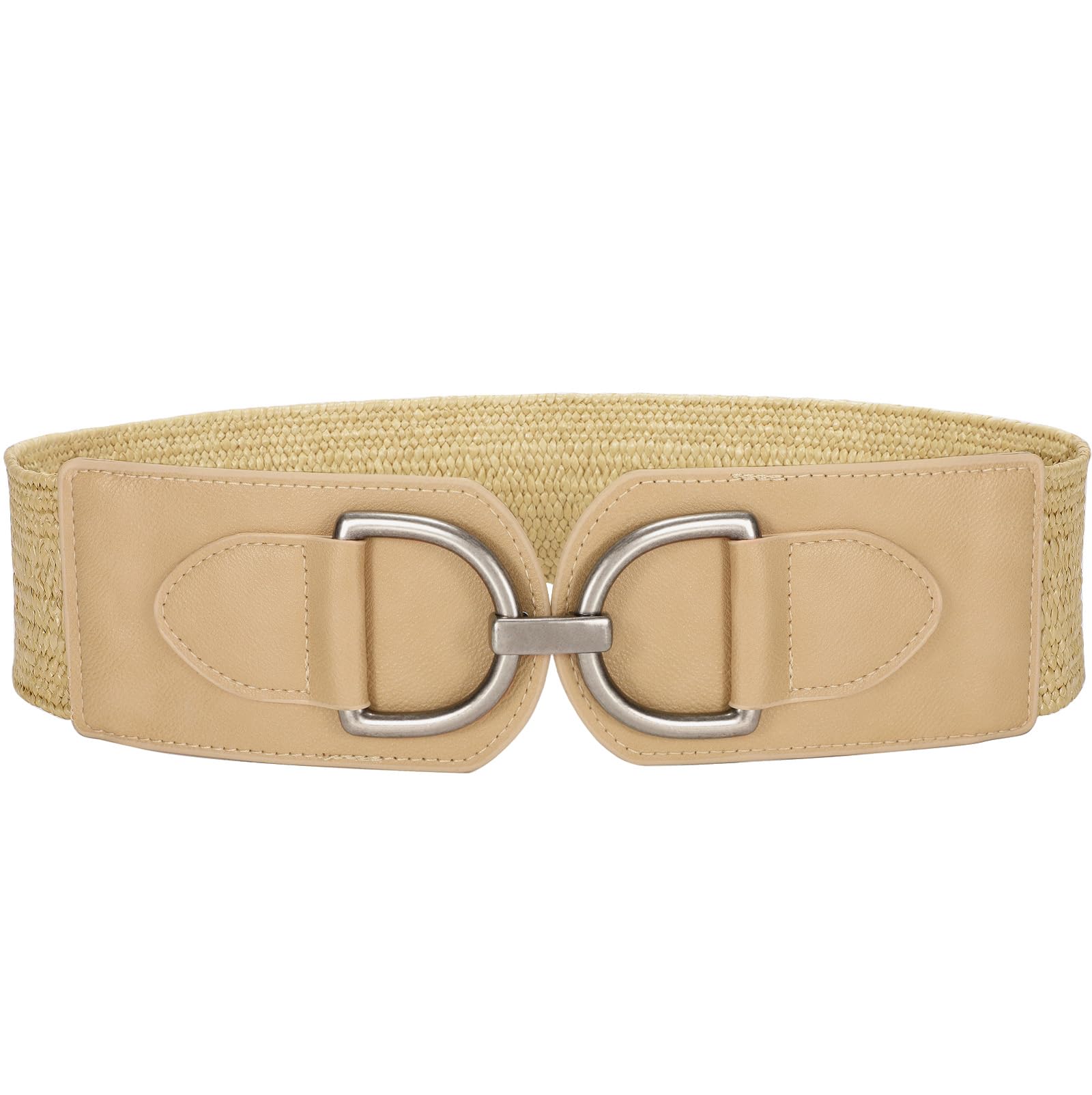VONMELLI Damen Breiter Elastischer Taillengürtel für Kleider Strohgürtel Vintage Dehnbarer Geflochtener Gürtel Boho Damengürtel mit Goldener Schnalle
