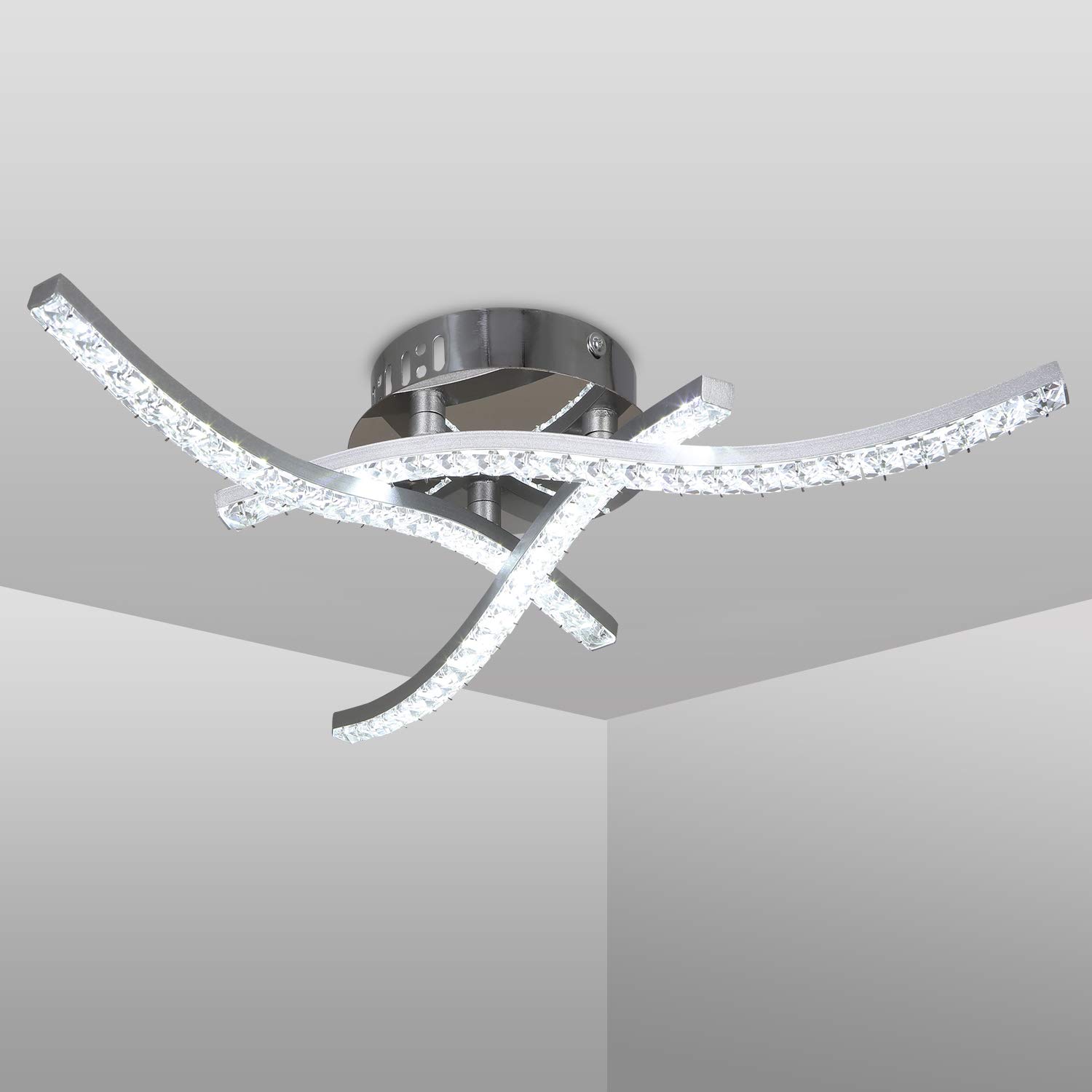 LED Ceiling Light, Modern Crystal Ceiling Lights, 3 Built-in LED Boards, 18W 1600 Lumen, Neutral White Light 4000K, Elegant Curved Ceiling Fixture for Living Rooms and Bedrooms [Energy Class A+]