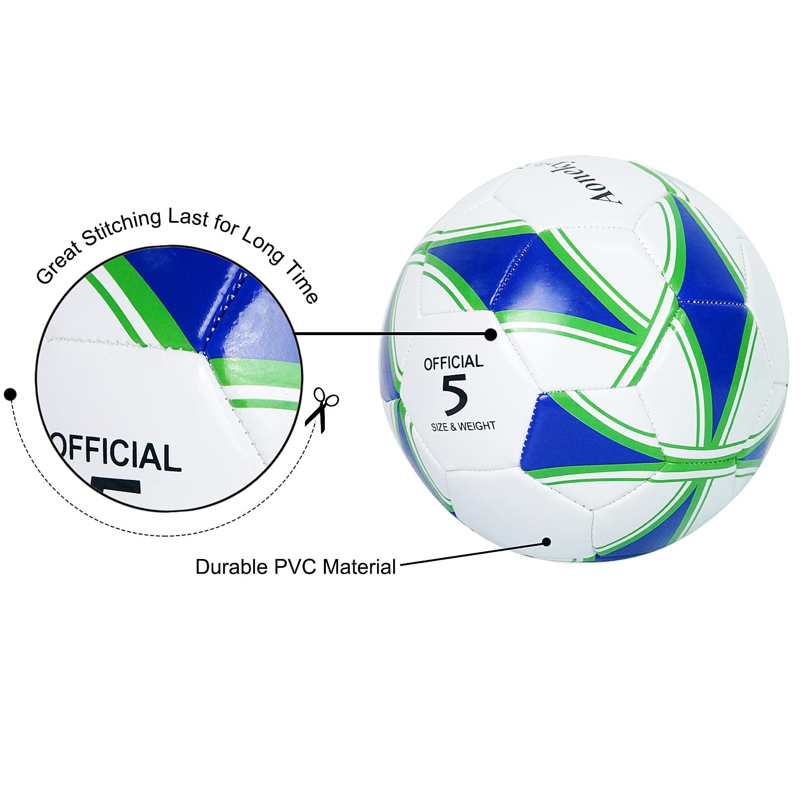 Aoneky Trainingsfußball, Größe 5, Einzel- oder 6er-Pack, mit Pumpe
