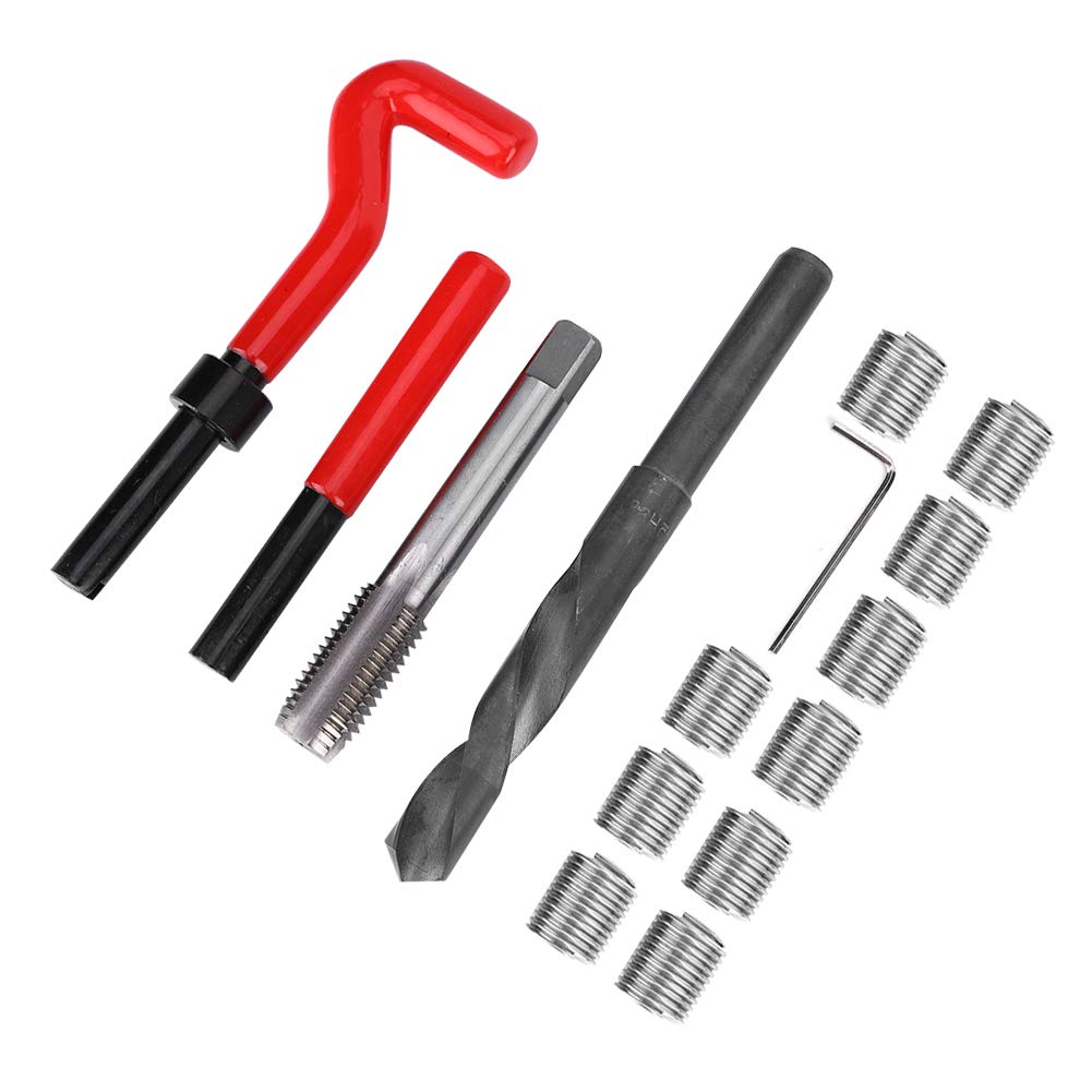 Samfoxy 15 pièces Samfox Kit de réparation de Filetage en Acier Inoxydable clé à perceuse torsadée Insert fileté pour Voiture M14x2