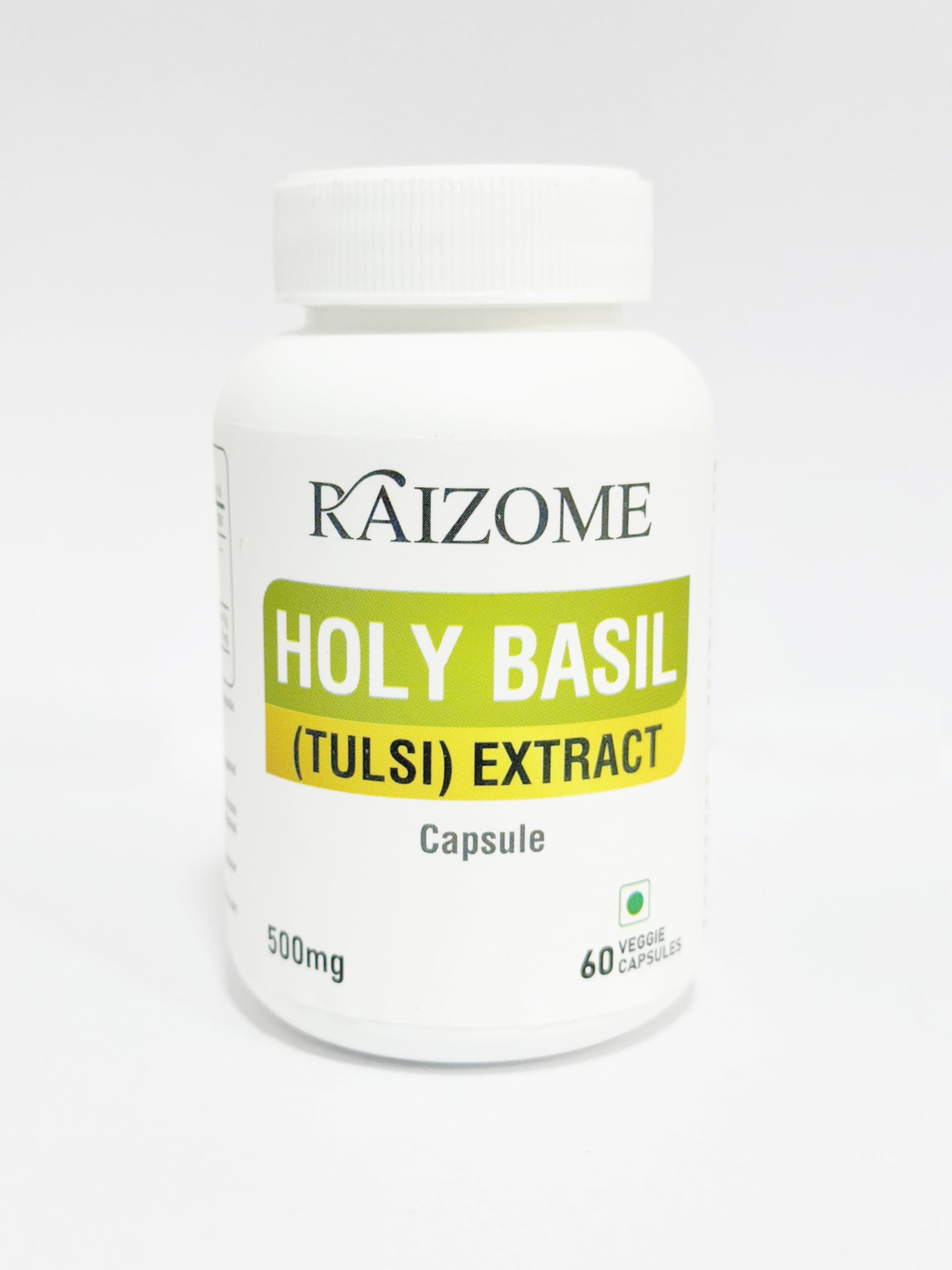 Raizome Organic Holy Basil Tulsi Extract 500mg - 60 Capsules | Natural Fever Relief, Cold & Cough Support, Powerful Antioxidant Herbal Supplement