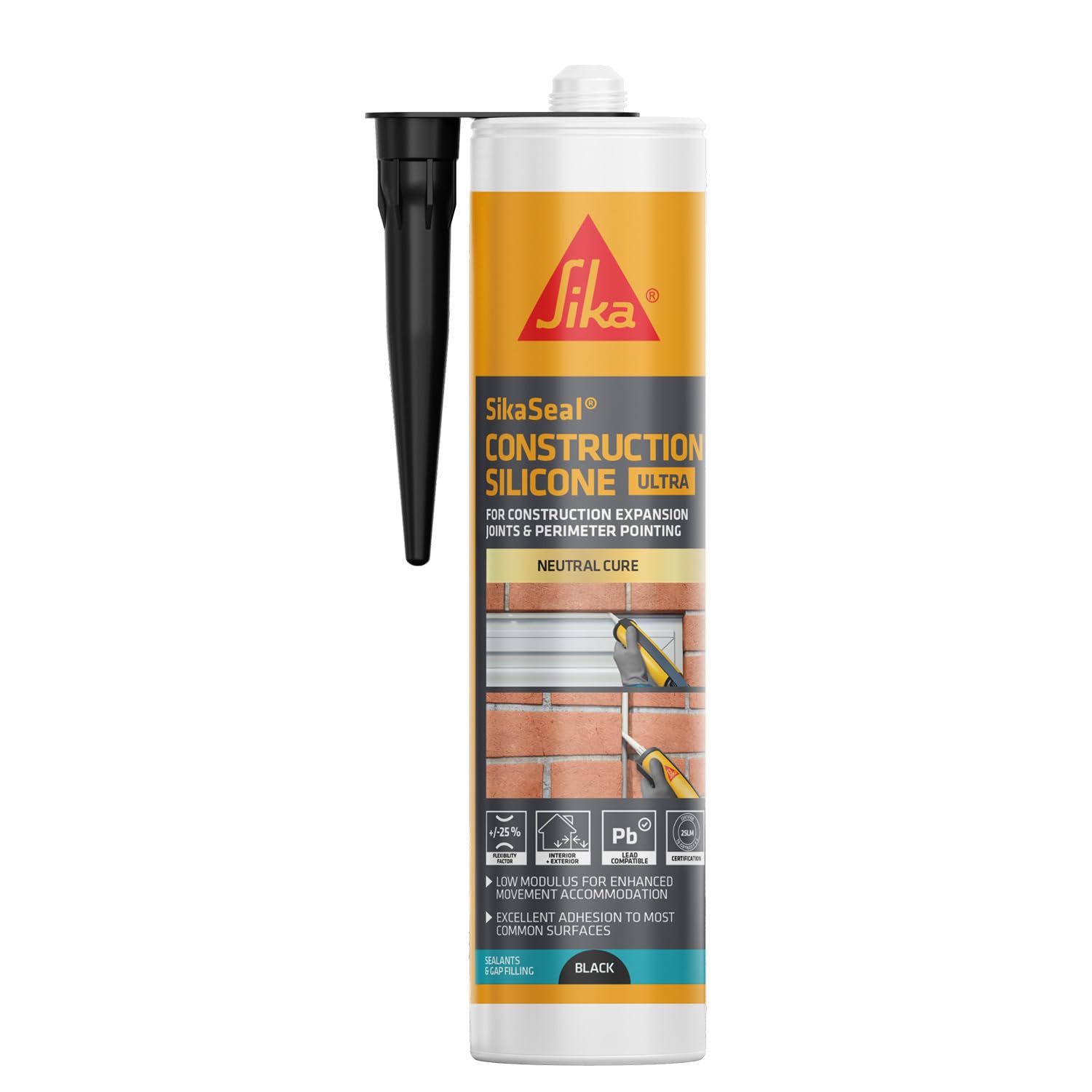 Sika SikaSeal Construction Silicone Ultra (Previously Everflex 450) - Low Modulus Neutral Cure Expansion Joint and Perimeter Pointing Sealant - Black - 300ml