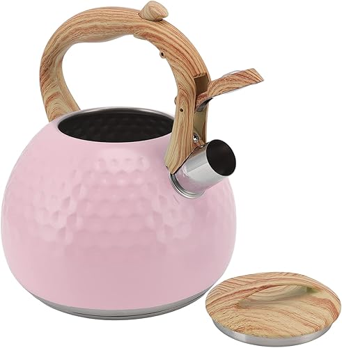 Miniatura 9 de Hervidor de té, tetera de acero inoxidable de 3 litros, estufa doméstica silbante, tetera versátil para estufa (9.1 in-rosa)