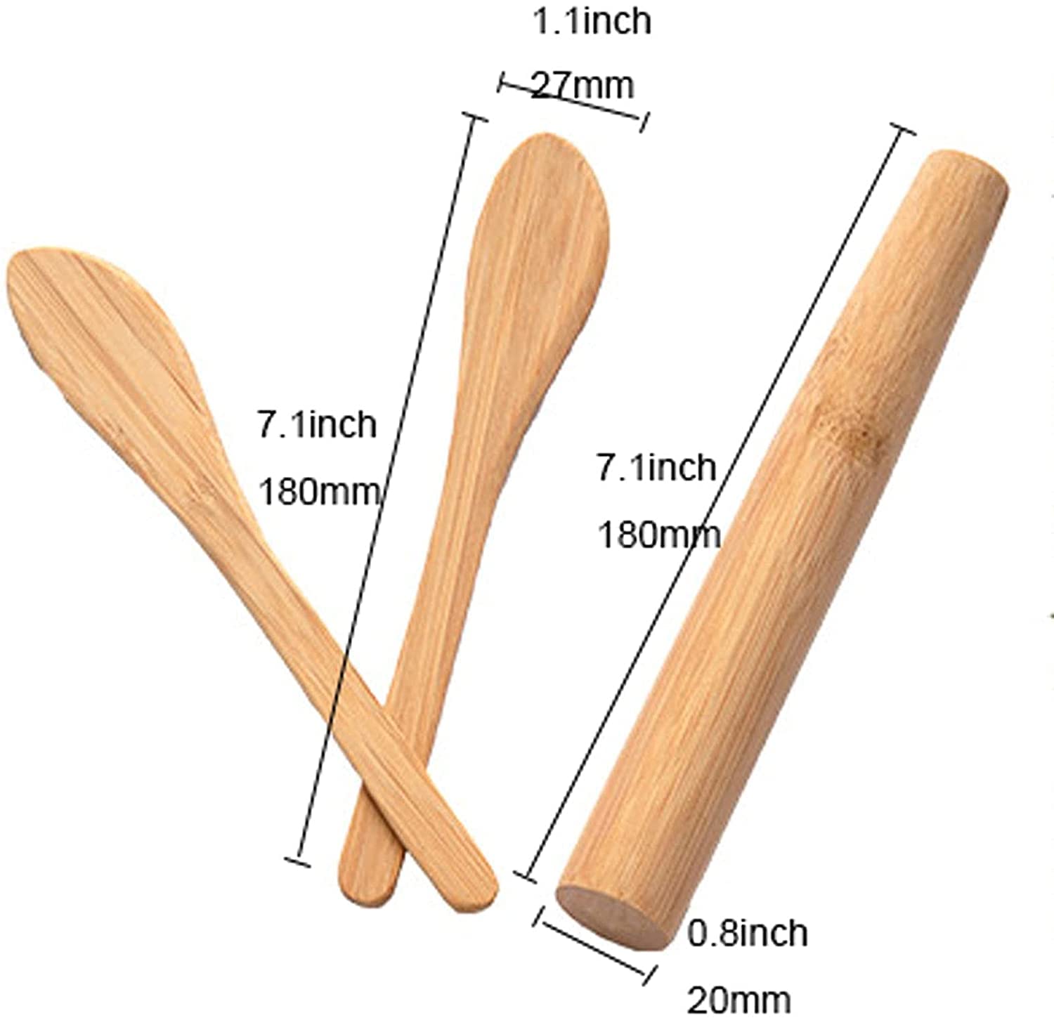 ACiyD Set di mattarelli in bambù con Rullo per Pasta Set di mattarelli e cucchiai di consistenza Chiara Durevole Liscia Mattarelli di Colore Legno Chiaro