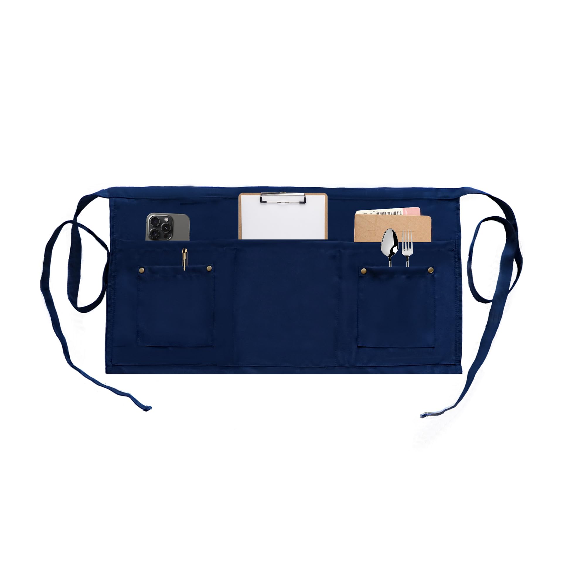 MIKI WELL Waitress Apron with 5 Pockets - Dark Blue Waist Apron Short Half Work Aprons for Waitress Waiter Women Men Chef (Dark Blue)
