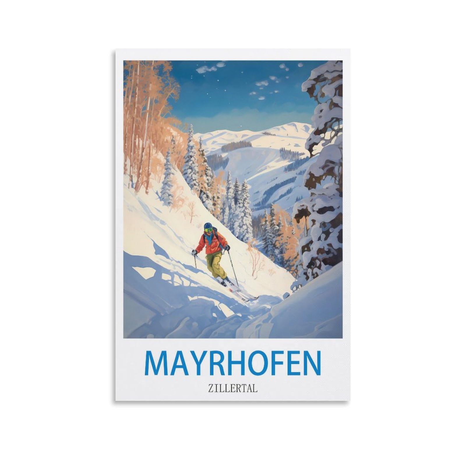 HeyBox Mayrhofen Zillertal Vintage Travel Posters Ski 08x12inch(20x30cm) Canvas Prints Wall Art Paintings for Home Office Living Room Decor