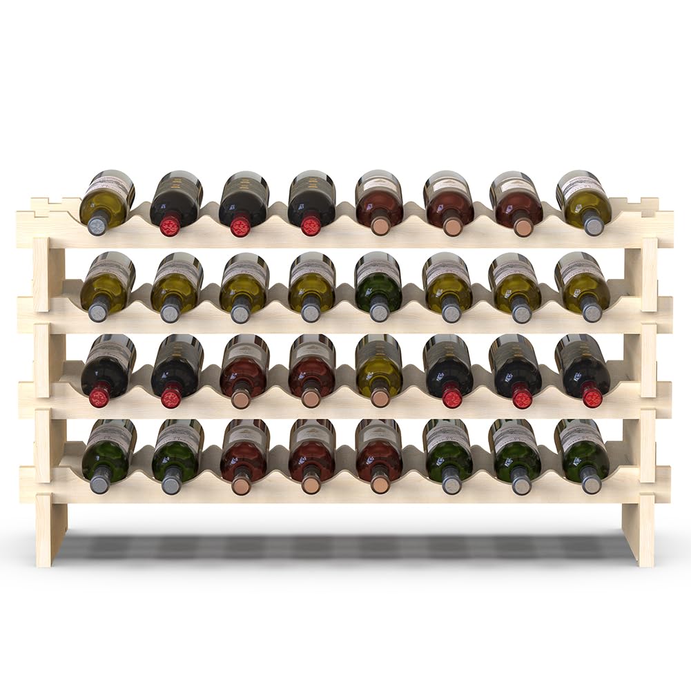 BAKAJI Cantinetta Portavino in Legno con 32 Scomparti Porta Bottiglie di Vino, Champagne, Portabottiglie da Terra, Cantina Angolo Bar per Salotto, Cucina, Bistrot, Ristorante 90 x 30 x 54 cm