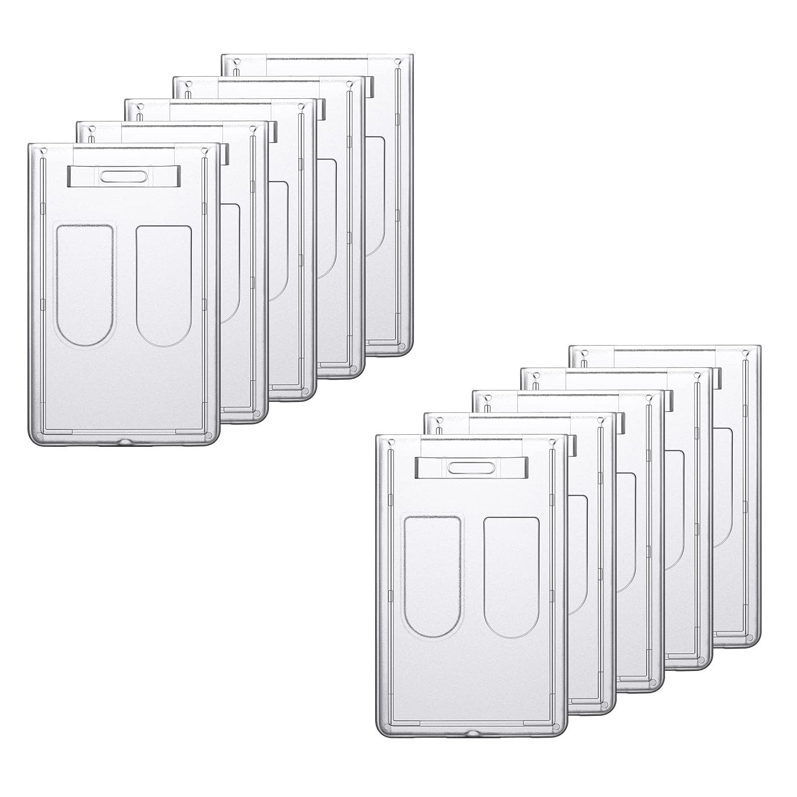 HBSTUDIO Heavy Duty Badge Holders,Rigid Hard Plastic ID Access Vertical Badge Holder Dual 2 Sided ID Badge Holder Transparent Plastic Credit Card Protector ID Card Case(10 PCS)