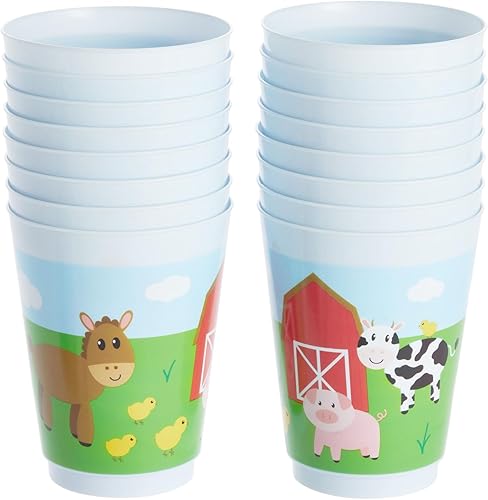 Miniatura 3 de BLUE PANDA Paquete de 16 tazas de plástico de animales de granja, recuerdos de fiesta de granero para suministros de fiesta de cumpleaños (16 onzas)
