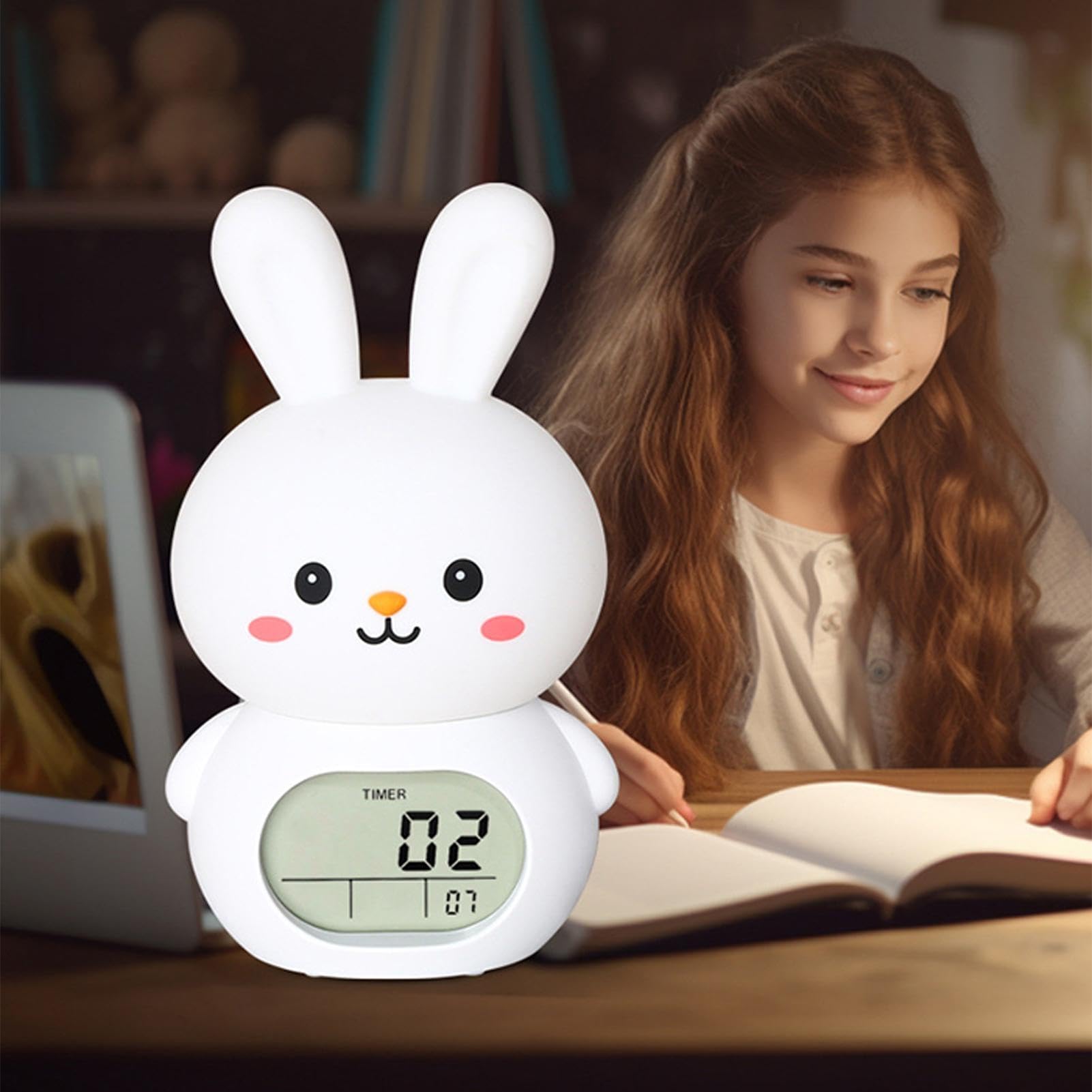 Światło króliczka z timerem, światło króliczka z timerem Tabela Zegar | Wielkanoc Lampka nocna do wystroju sypialni w przedszkolu Urodzi