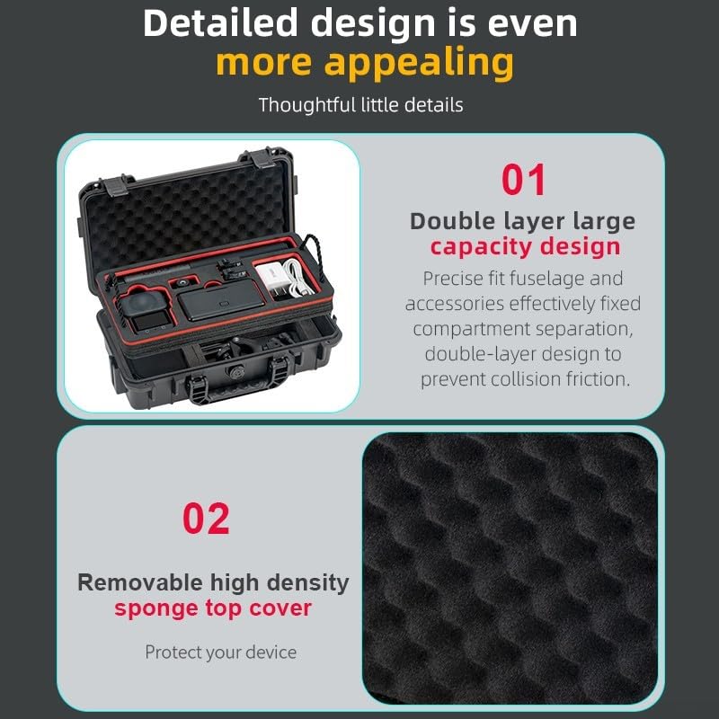Zoegneer Custodia rigida per fotocamera 360, a doppio strato, con scomparti personalizzati per batterie per obiettivo, treppiede, antiurto, in polipropilene, colore nero
