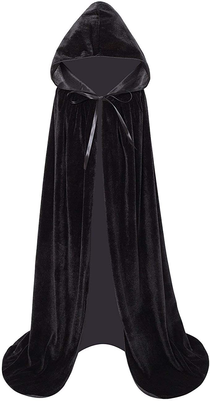 maxToonrain Velvet Hooded Cape for Kids, Unisex Cloak with Hood for Halloween Christmas Boy&Girls Fancy Dress Costume (80cm, Black)