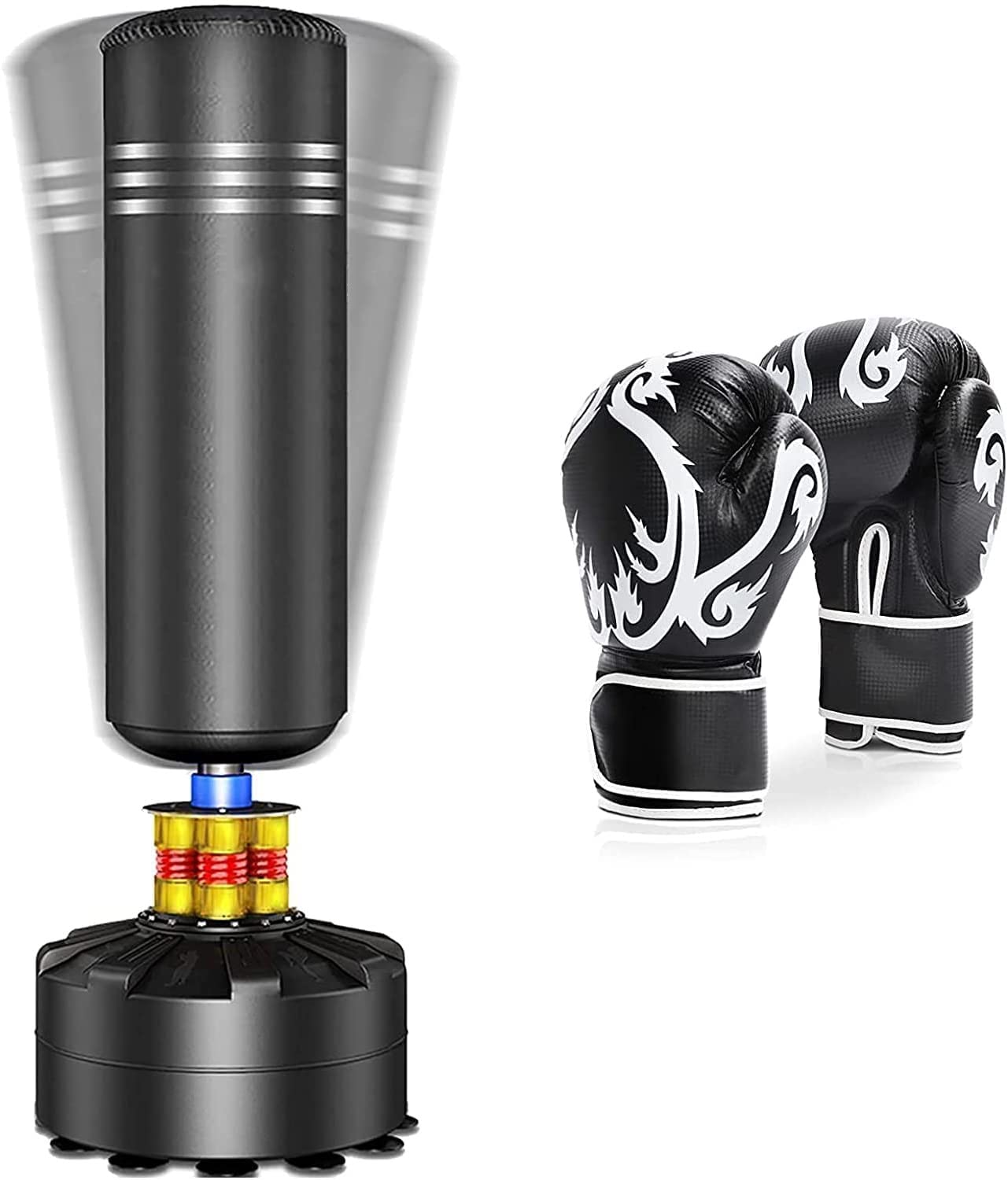 YOLEO Sac de Frappe Boxe sur Pied 175 cm Punching Ball Adulte Autoportant avec 12 Ventouses Sac de Frappe Lourd pour Fitness MMA Taekwondo